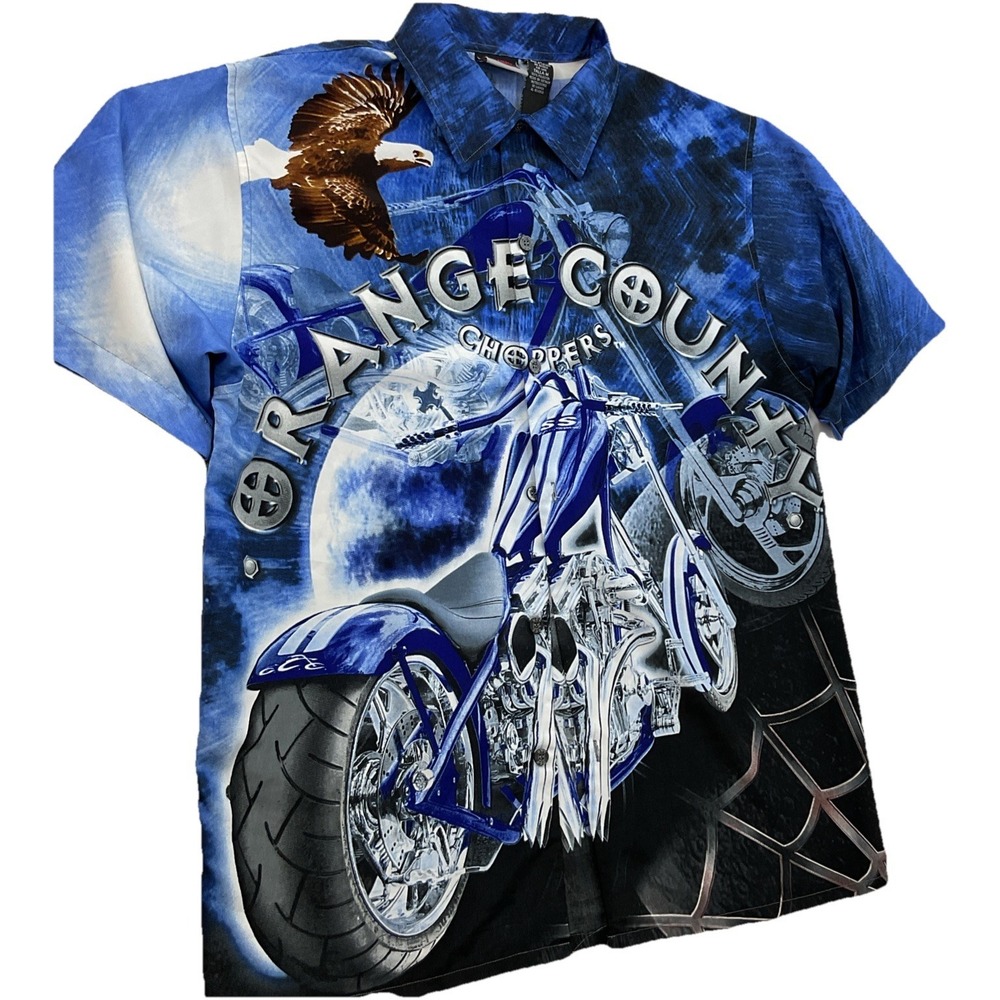 Vintage Orange County Choppers Shirt Men Sz M AOP Button Up Motorcycle Biker